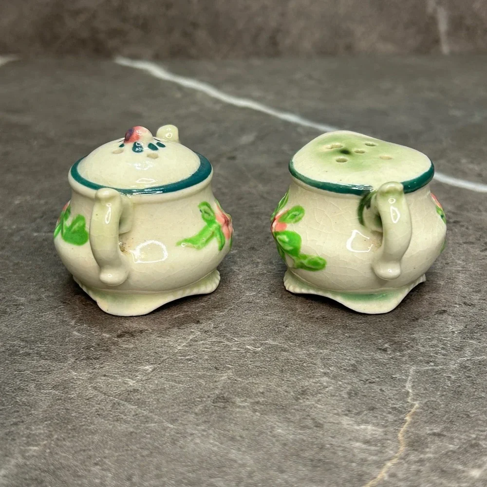 Vintage Japan Ceramic Salt and Pepper Shakers Sugar Creamer Floral Set SP916